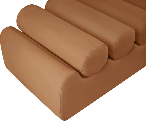 Meridian Furniture Rumble Vegan Leather Upholstered Bench with Bolster Pillows for Bedroom or Entryway Cognac 72 inches 22084Cognac