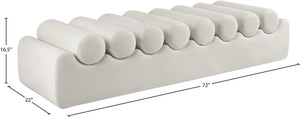 Meridian Furniture Rumble Vegan Leather Upholstered Bench with Bolster Pillows for Bedroom or Entryway Cream 72 inches 22084Cream