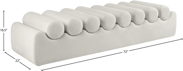 Meridian Furniture Rumble Vegan Leather Upholstered Bench with Bolster Pillows for Bedroom or Entryway Cream 72 inches 22084Cream