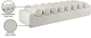 Meridian Furniture Rumble Vegan Leather Upholstered Bench with Bolster Pillows for Bedroom or Entryway Cream 72 inches 22084Cream