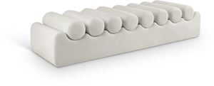 Meridian Furniture Rumble Vegan Leather Upholstered Bench with Bolster Pillows for Bedroom or Entryway Cream 72 inches 22084Cream