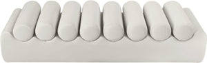 Meridian Furniture Rumble Vegan Leather Upholstered Bench with Bolster Pillows for Bedroom or Entryway Cream 72 inches 22084Cream