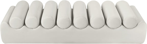 Meridian Furniture Rumble Vegan Leather Upholstered Bench with Bolster Pillows for Bedroom or Entryway Cream 72 inches 22084Cream