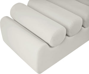 Meridian Furniture Rumble Vegan Leather Upholstered Bench with Bolster Pillows for Bedroom or Entryway Cream 72 inches 22084Cream