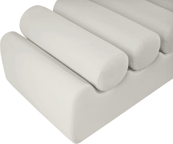 Meridian Furniture Rumble Vegan Leather Upholstered Bench with Bolster Pillows for Bedroom or Entryway Cream 72 inches 22084Cream