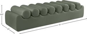 Meridian Furniture Rumble Vegan Leather Upholstered Bench with Bolster Pillows for Bedroom or Entryway Green 72 inches 22084Green