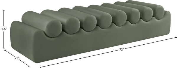 Meridian Furniture Rumble Vegan Leather Upholstered Bench with Bolster Pillows for Bedroom or Entryway Green 72 inches 22084Green
