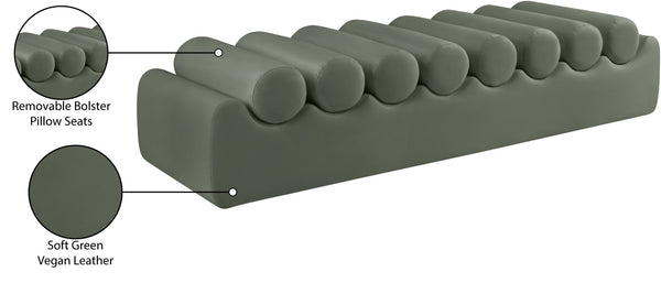 Meridian Furniture Rumble Vegan Leather Upholstered Bench with Bolster Pillows for Bedroom or Entryway Green 72 inches 22084Green