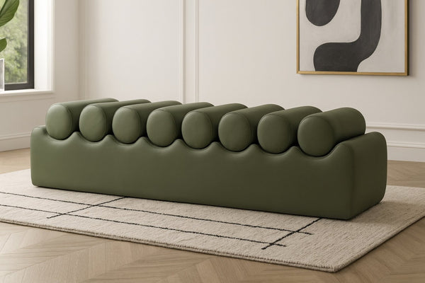 Meridian Furniture Rumble Vegan Leather Upholstered Bench with Bolster Pillows for Bedroom or Entryway Green 72 inches 22084Green
