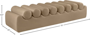 Meridian Furniture Rumble Vegan Leather Upholstered Bench with Bolster Pillows for Bedroom or Entryway Tan 72 inches 22084Tan