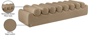 Meridian Furniture Rumble Vegan Leather Upholstered Bench with Bolster Pillows for Bedroom or Entryway Tan 72 inches 22084Tan
