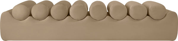 Meridian Furniture Rumble Vegan Leather Upholstered Bench with Bolster Pillows for Bedroom or Entryway Tan 72 inches 22084Tan