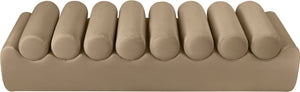 Meridian Furniture Rumble Vegan Leather Upholstered Bench with Bolster Pillows for Bedroom or Entryway Tan 72 inches 22084Tan