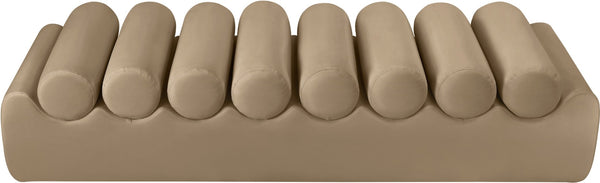 Meridian Furniture Rumble Vegan Leather Upholstered Bench with Bolster Pillows for Bedroom or Entryway Tan 72 inches 22084Tan