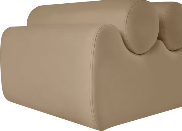 Meridian Furniture Rumble Vegan Leather Upholstered Bench with Bolster Pillows for Bedroom or Entryway Tan 72 inches 22084Tan