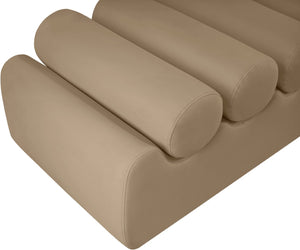 Meridian Furniture Rumble Vegan Leather Upholstered Bench with Bolster Pillows for Bedroom or Entryway Tan 72 inches 22084Tan