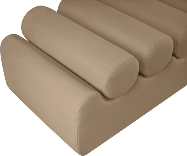 Meridian Furniture Rumble Vegan Leather Upholstered Bench with Bolster Pillows for Bedroom or Entryway Tan 72 inches 22084Tan