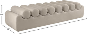 Meridian Furniture Rumble Vegan Leather Upholstered Bench with Bolster Pillows for Bedroom or Entryway Taupe 72 inches 22084Taupe