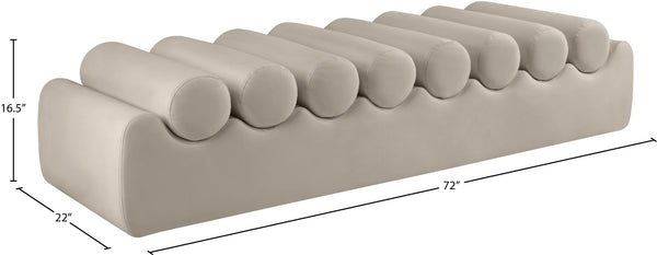 Meridian Furniture Rumble Vegan Leather Upholstered Bench with Bolster Pillows for Bedroom or Entryway Taupe 72 inches 22084Taupe