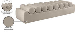 Meridian Furniture Rumble Vegan Leather Upholstered Bench with Bolster Pillows for Bedroom or Entryway Taupe 72 inches 22084Taupe