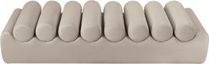 Meridian Furniture Rumble Vegan Leather Upholstered Bench with Bolster Pillows for Bedroom or Entryway Taupe 72 inches 22084Taupe