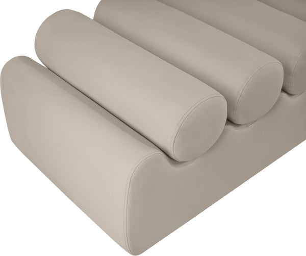 Meridian Furniture Rumble Vegan Leather Upholstered Bench with Bolster Pillows for Bedroom or Entryway Taupe 72 inches 22084Taupe