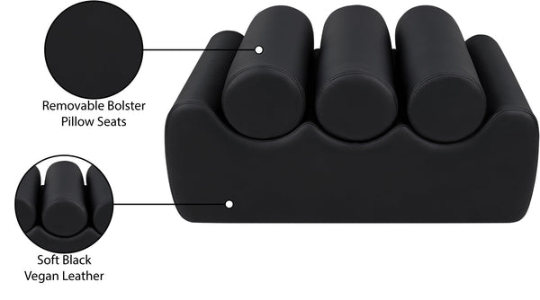 Meridian Furniture Rumble Vegan Leather Upholstered Bench with Bolster Pillows for Bedroom or Entryway Black 32 inches 22085Black
