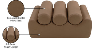 Meridian Furniture Rumble Vegan Leather Upholstered Bench with Bolster Pillows for Bedroom or Entryway Brown 32 inches 22085Brown