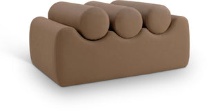 Meridian Furniture Rumble Vegan Leather Upholstered Bench with Bolster Pillows for Bedroom or Entryway Brown 32 inches 22085Brown