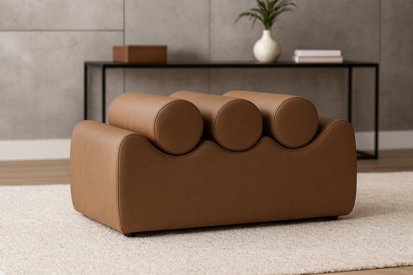 Meridian Furniture Rumble Vegan Leather Upholstered Bench with Bolster Pillows for Bedroom or Entryway Brown 32 inches 22085Brown