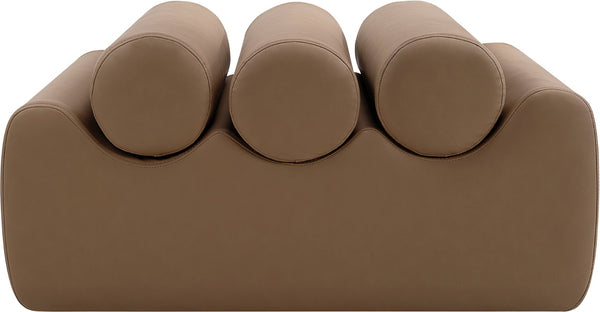Meridian Furniture Rumble Vegan Leather Upholstered Bench with Bolster Pillows for Bedroom or Entryway Brown 32 inches 22085Brown