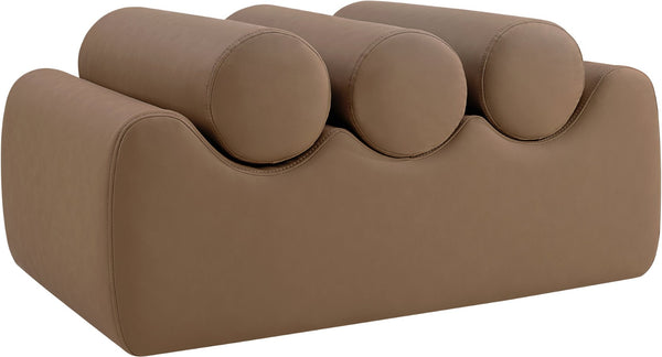 Meridian Furniture Rumble Vegan Leather Upholstered Bench with Bolster Pillows for Bedroom or Entryway Brown 32 inches 22085Brown