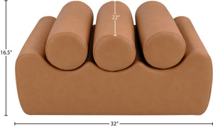 Meridian Furniture Rumble Vegan Leather Upholstered Bench with Bolster Pillows for Bedroom or Entryway Cognac 32 inches 22085Cognac