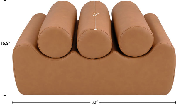 Meridian Furniture Rumble Vegan Leather Upholstered Bench with Bolster Pillows for Bedroom or Entryway Cognac 32 inches 22085Cognac