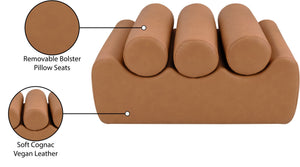 Meridian Furniture Rumble Vegan Leather Upholstered Bench with Bolster Pillows for Bedroom or Entryway Cognac 32 inches 22085Cognac