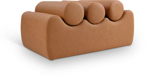 Meridian Furniture Rumble Vegan Leather Upholstered Bench with Bolster Pillows for Bedroom or Entryway Cognac 32 inches 22085Cognac