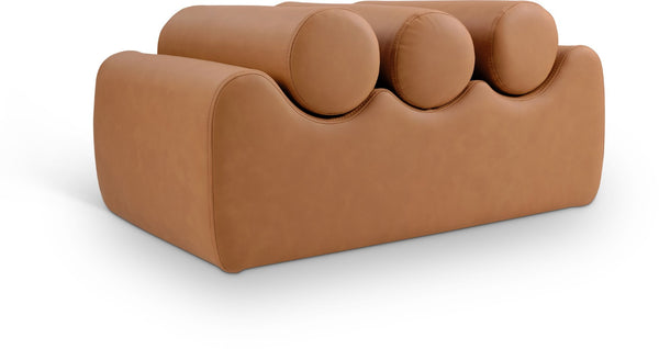 Meridian Furniture Rumble Vegan Leather Upholstered Bench with Bolster Pillows for Bedroom or Entryway Cognac 32 inches 22085Cognac