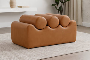Meridian Furniture Rumble Vegan Leather Upholstered Bench with Bolster Pillows for Bedroom or Entryway Cognac 32 inches 22085Cognac