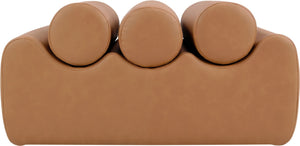 Meridian Furniture Rumble Vegan Leather Upholstered Bench with Bolster Pillows for Bedroom or Entryway Cognac 32 inches 22085Cognac
