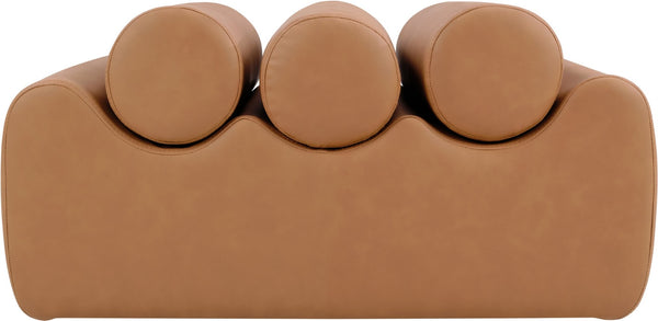 Meridian Furniture Rumble Vegan Leather Upholstered Bench with Bolster Pillows for Bedroom or Entryway Cognac 32 inches 22085Cognac