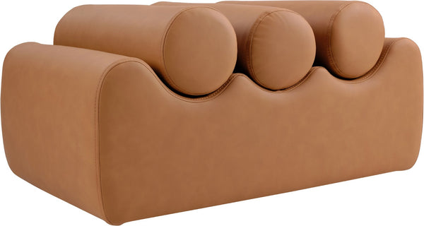 Meridian Furniture Rumble Vegan Leather Upholstered Bench with Bolster Pillows for Bedroom or Entryway Cognac 32 inches 22085Cognac