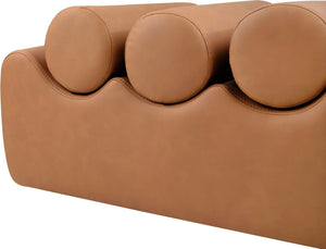 Meridian Furniture Rumble Vegan Leather Upholstered Bench with Bolster Pillows for Bedroom or Entryway Cognac 32 inches 22085Cognac