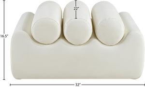 Meridian Furniture Rumble Vegan Leather Upholstered Bench with Bolster Pillows for Bedroom or Entryway Cream 32 inches 22085Cream