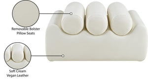 Meridian Furniture Rumble Vegan Leather Upholstered Bench with Bolster Pillows for Bedroom or Entryway Cream 32 inches 22085Cream