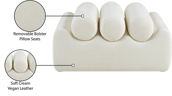 Meridian Furniture Rumble Vegan Leather Upholstered Bench with Bolster Pillows for Bedroom or Entryway Cream 32 inches 22085Cream