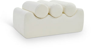 Meridian Furniture Rumble Vegan Leather Upholstered Bench with Bolster Pillows for Bedroom or Entryway Cream 32 inches 22085Cream