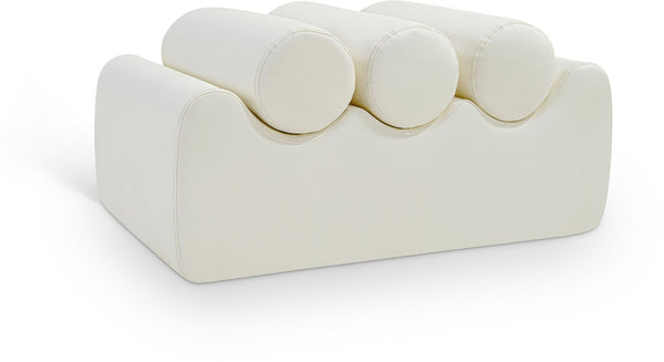 Meridian Furniture Rumble Vegan Leather Upholstered Bench with Bolster Pillows for Bedroom or Entryway Cream 32 inches 22085Cream
