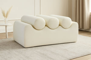 Meridian Furniture Rumble Vegan Leather Upholstered Bench with Bolster Pillows for Bedroom or Entryway Cream 32 inches 22085Cream