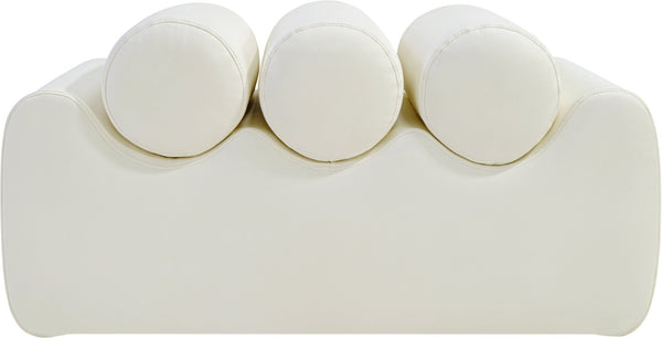 Meridian Furniture Rumble Vegan Leather Upholstered Bench with Bolster Pillows for Bedroom or Entryway Cream 32 inches 22085Cream