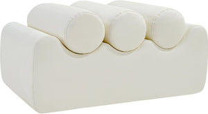 Meridian Furniture Rumble Vegan Leather Upholstered Bench with Bolster Pillows for Bedroom or Entryway Cream 32 inches 22085Cream
